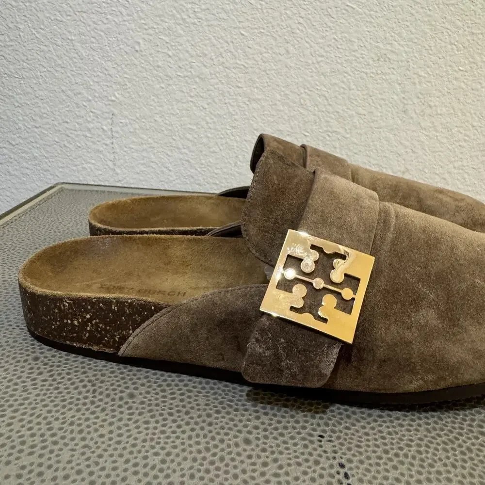 Tory Burch Mellow Suede Mule, River Rock/ Gold Hardware -Women's Size 7